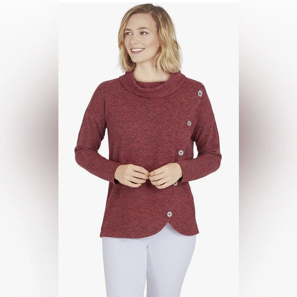 Ruby Rd. Women's Cozy Button Overlay Top small - Picture 1 of 11